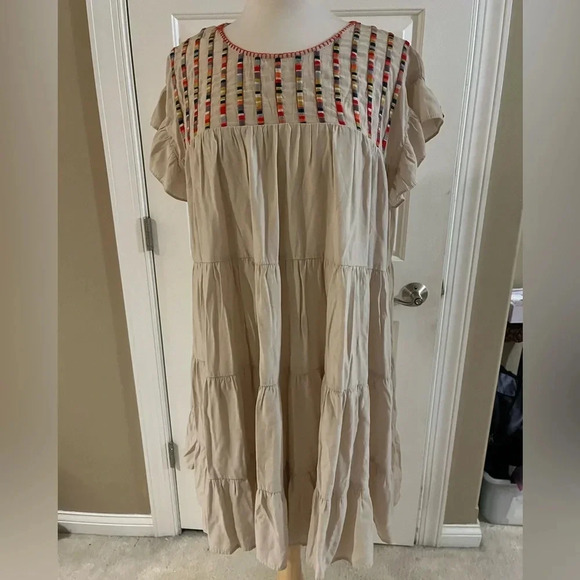 ChicSoul Boho Mini Dress-Size XL light tan - Picture 1 of 12